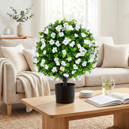 2 Pack Artificial Eucalyptus Topiary Trees with Cement Planter, White Faux Plants at Gallery Canada