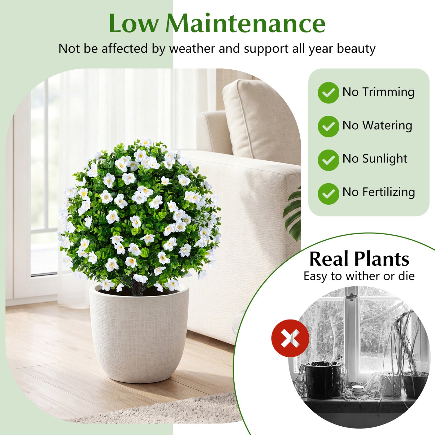 2 Pack Artificial Eucalyptus Topiary Trees with Cement Planter, White Faux Plants at Gallery Canada