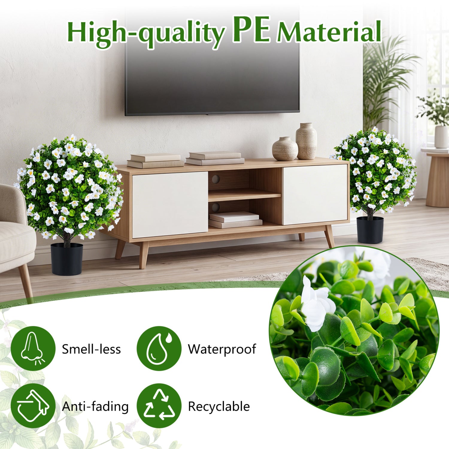 2 Pack Artificial Eucalyptus Topiary Trees with Cement Planter, White Faux Plants at Gallery Canada