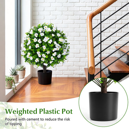 2 Pack Artificial Eucalyptus Topiary Trees with Cement Planter, White Faux Plants at Gallery Canada