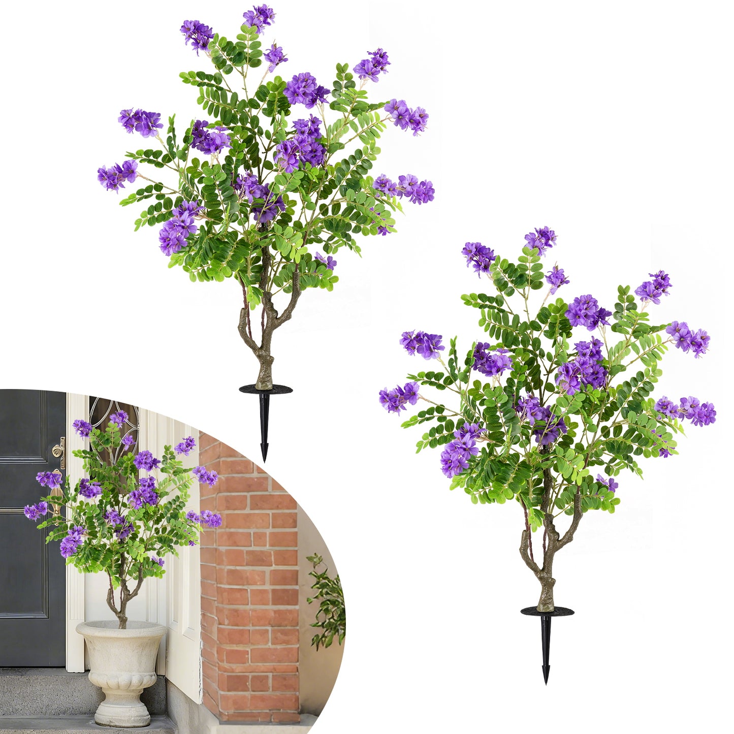 2 Pack Artificial Locust Flower Trees 39 Inch Fake Evergreen Shrubs with Ground Spikes, Purple Faux Plants at Gallery Canada