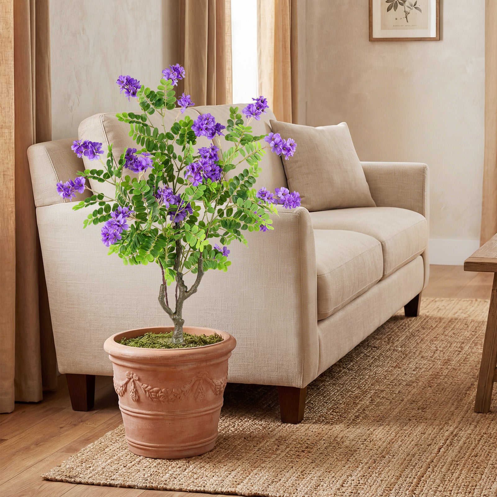 2 Pack Artificial Locust Flower Trees 39 Inch Fake Evergreen Shrubs with Ground Spikes, Purple Faux Plants at Gallery Canada