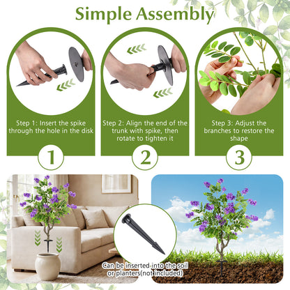 2 Pack Artificial Locust Flower Trees 39 Inch Fake Evergreen Shrubs with Ground Spikes, Purple Faux Plants at Gallery Canada
