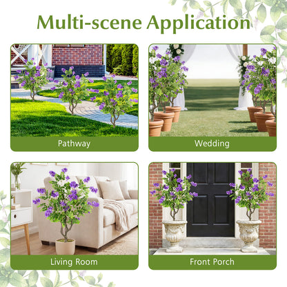 2 Pack Artificial Locust Flower Trees 39 Inch Fake Evergreen Shrubs with Ground Spikes, Purple Faux Plants at Gallery Canada