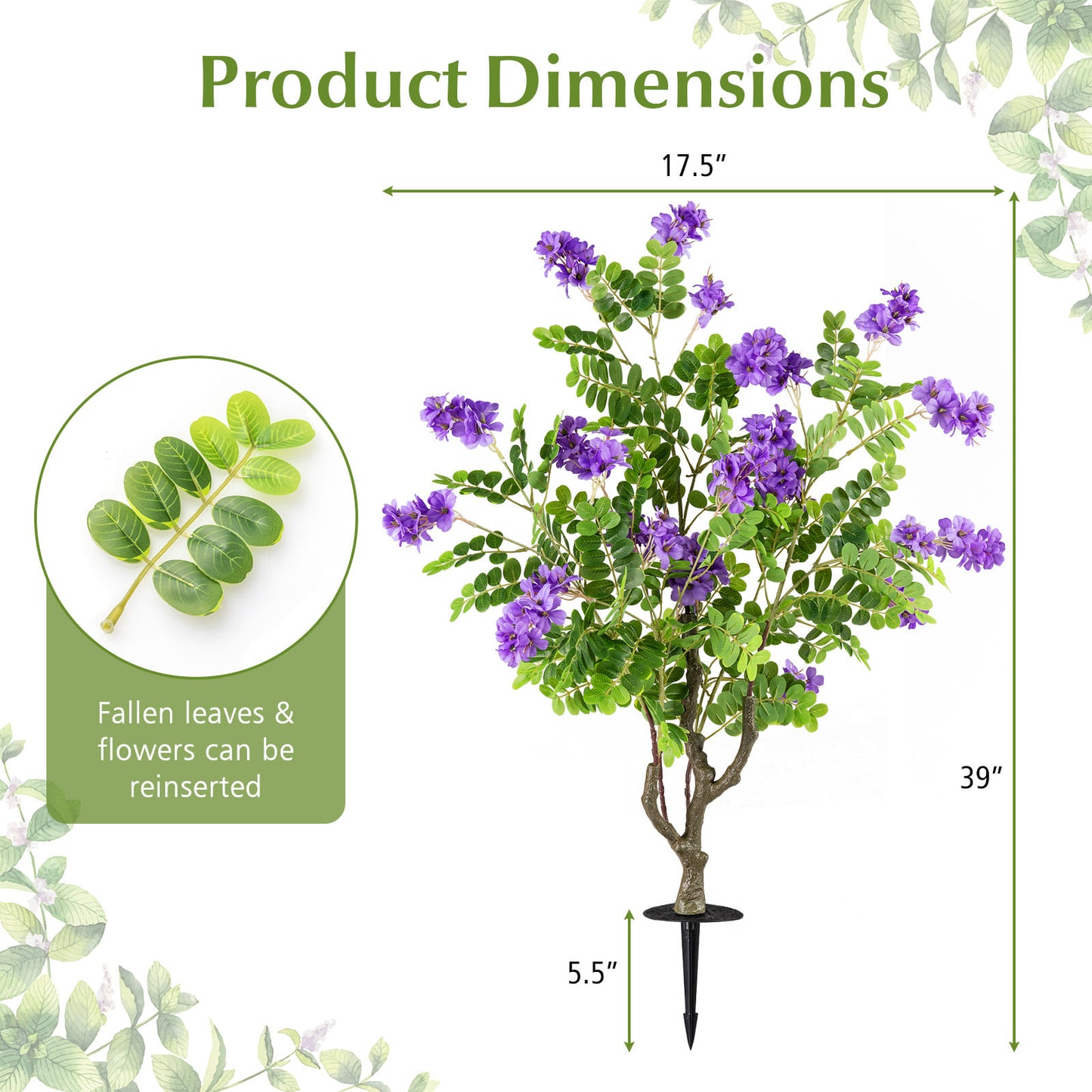 2 Pack Artificial Locust Flower Trees 39 Inch Fake Evergreen Shrubs with Ground Spikes, Purple Faux Plants at Gallery Canada