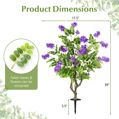 2 Pack Artificial Locust Flower Trees 39 Inch Fake Evergreen Shrubs with Ground Spikes, Purple Faux Plants at Gallery Canada