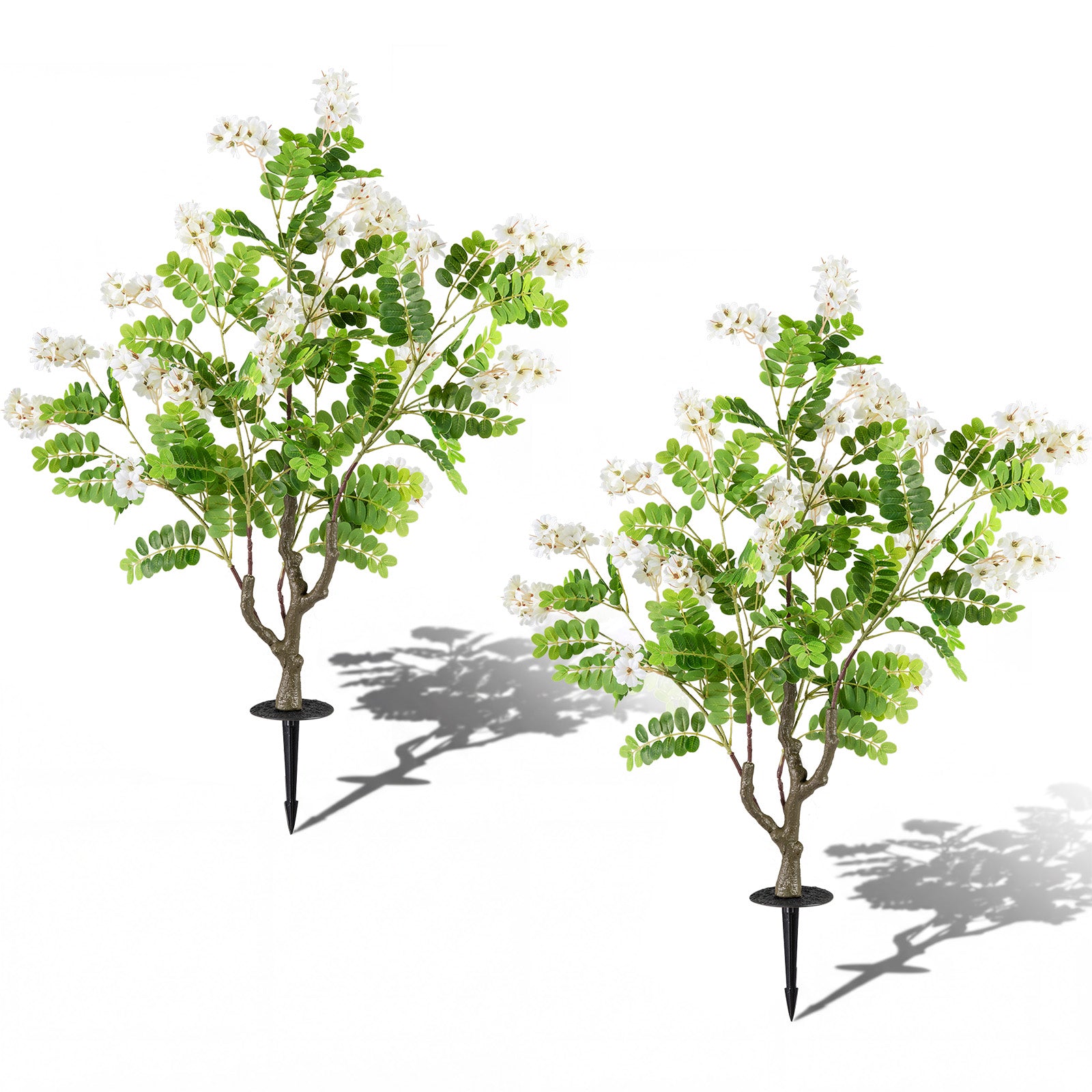 2 Pack Artificial Locust Flower Trees 39 Inch Fake Evergreen Shrubs with Ground Spikes, White Faux Plants at Gallery Canada