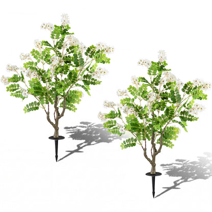 2 Pack Artificial Locust Flower Trees 39 Inch Fake Evergreen Shrubs with Ground Spikes, White Faux Plants at Gallery Canada