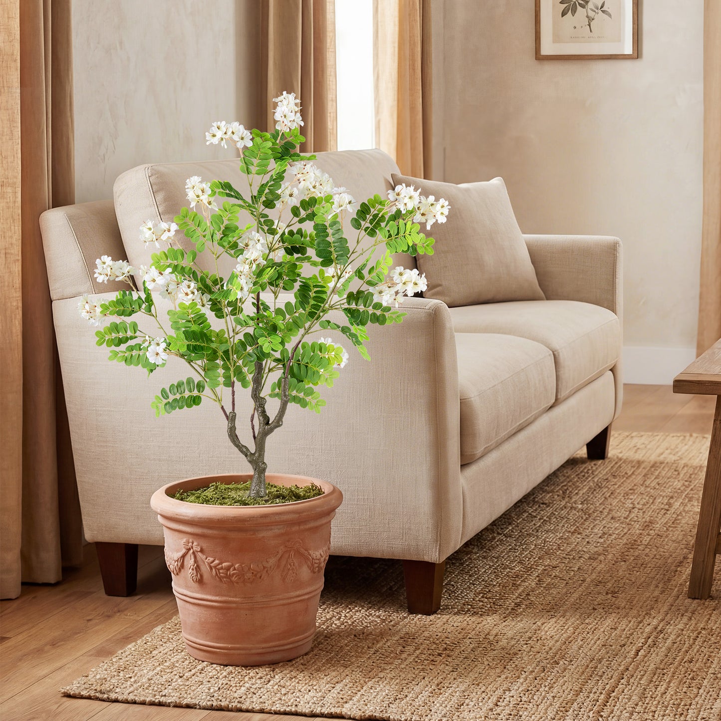 2 Pack Artificial Locust Flower Trees 39 Inch Fake Evergreen Shrubs with Ground Spikes, White Faux Plants at Gallery Canada