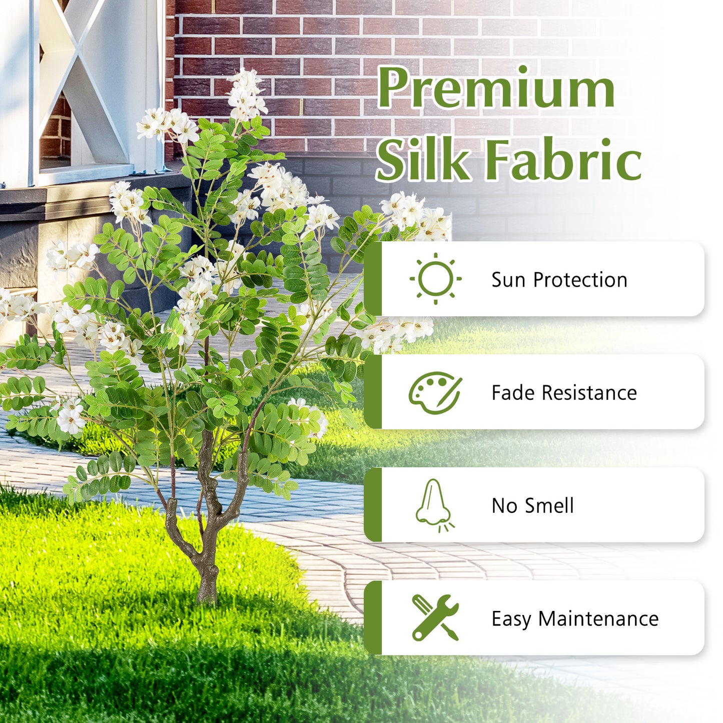 2 Pack Artificial Locust Flower Trees 39 Inch Fake Evergreen Shrubs with Ground Spikes, White Faux Plants at Gallery Canada