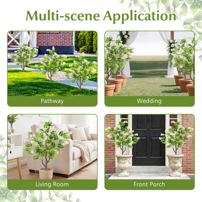 2 Pack Artificial Locust Flower Trees 39 Inch Fake Evergreen Shrubs with Ground Spikes, White Faux Plants at Gallery Canada