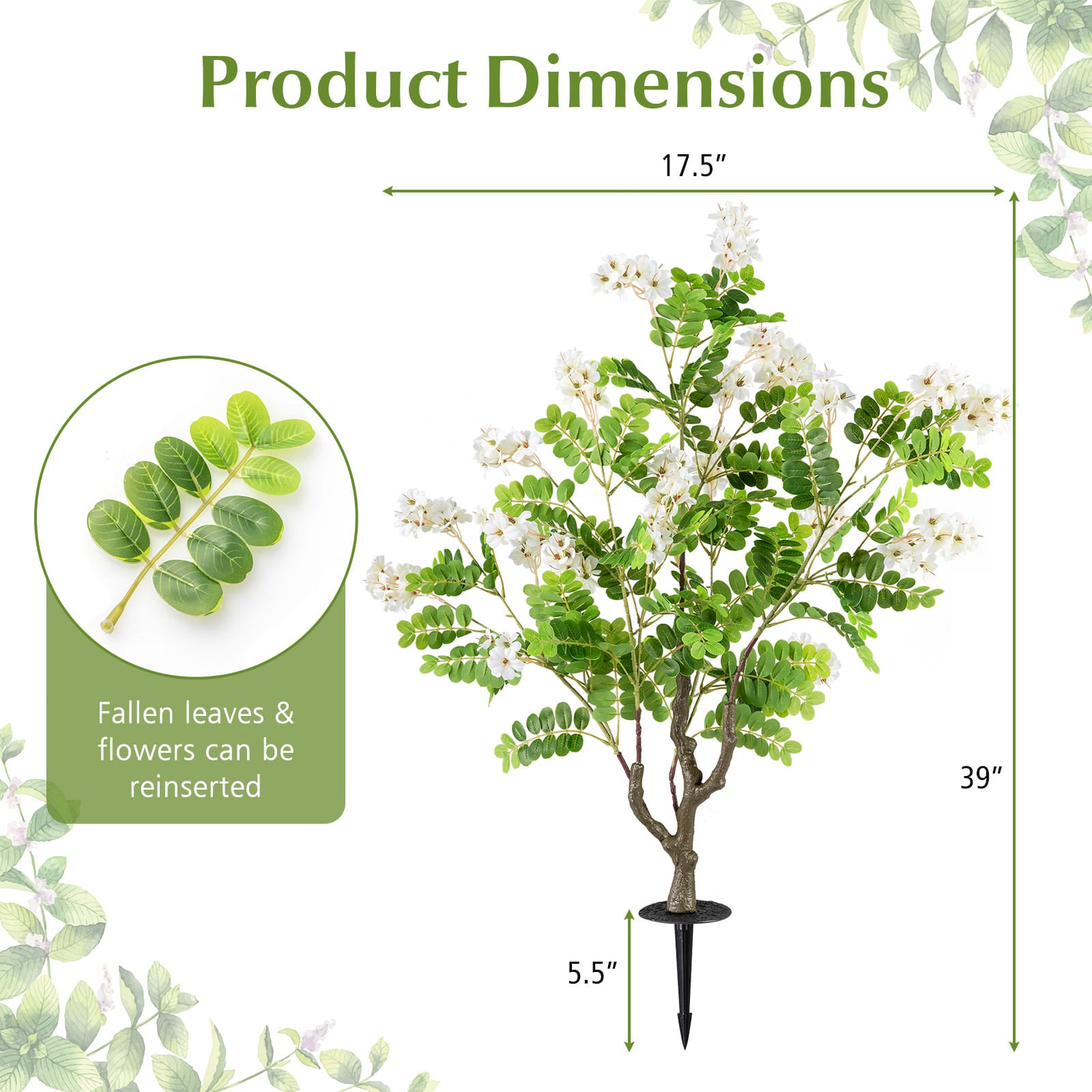 2 Pack Artificial Locust Flower Trees 39 Inch Fake Evergreen Shrubs with Ground Spikes, White Faux Plants at Gallery Canada