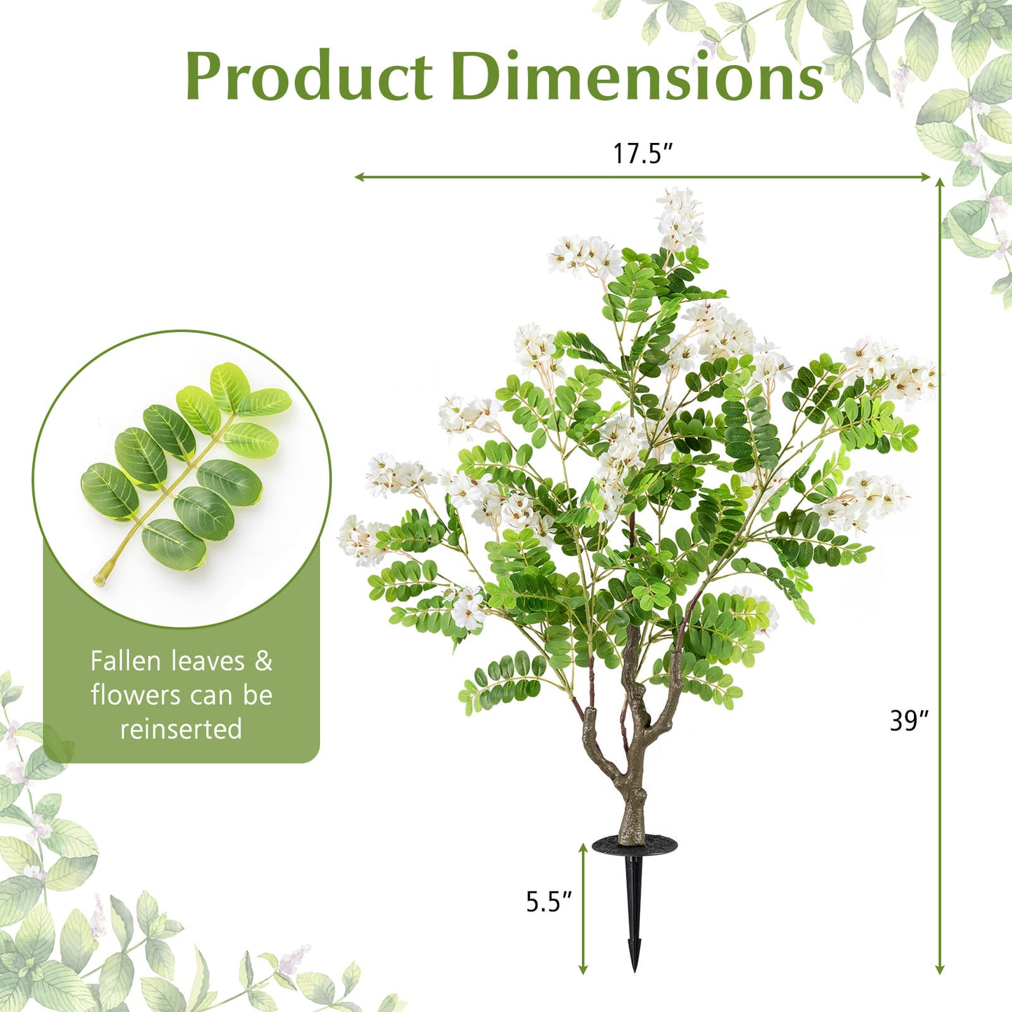 2 Pack Artificial Locust Flower Trees 39 Inch Fake Evergreen Shrubs with Ground Spikes, White Faux Plants at Gallery Canada