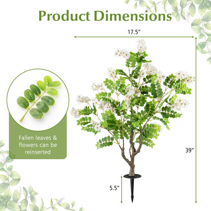 2 Pack Artificial Locust Flower Trees 39 Inch Fake Evergreen Shrubs with Ground Spikes, White Faux Plants at Gallery Canada