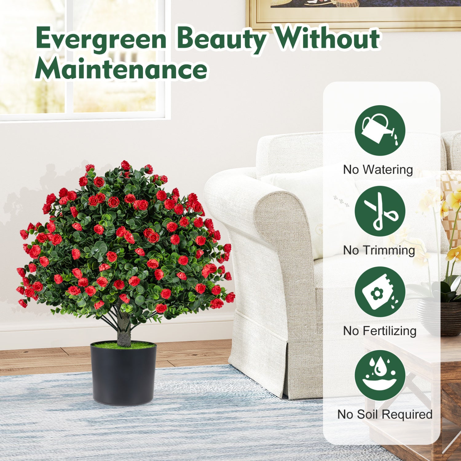 2 Pack Artificial Rose Topiary Ball Trees, PP Cement-Filled Flowerpot, Multicolor Faux Plants at Gallery Canada
