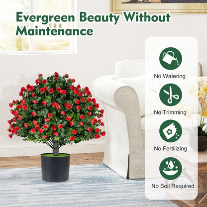 2 Pack Artificial Rose Topiary Ball Trees, PP Cement-Filled Flowerpot, Multicolor Faux Plants at Gallery Canada