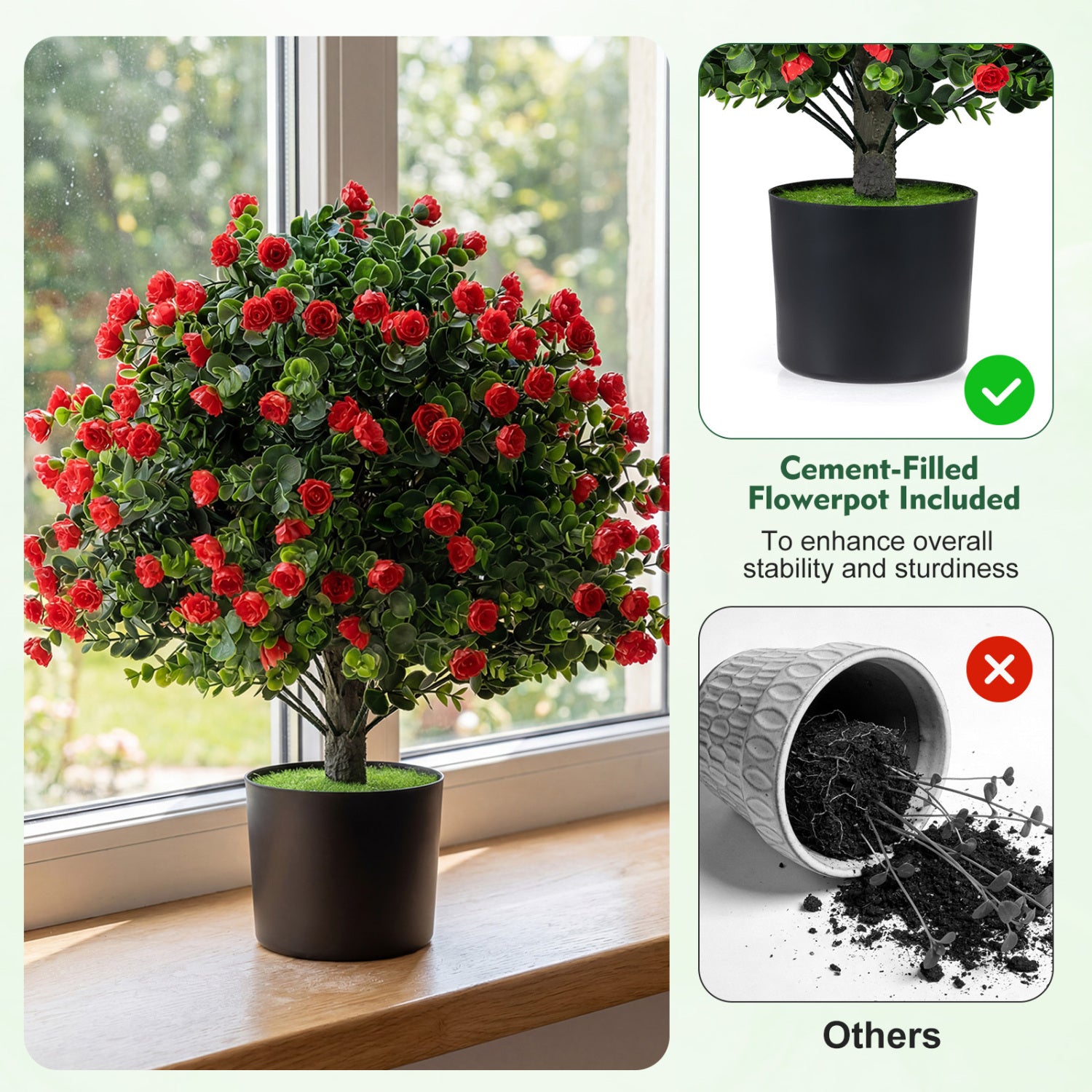 2 Pack Artificial Rose Topiary Ball Trees, PP Cement-Filled Flowerpot, Multicolor Faux Plants at Gallery Canada