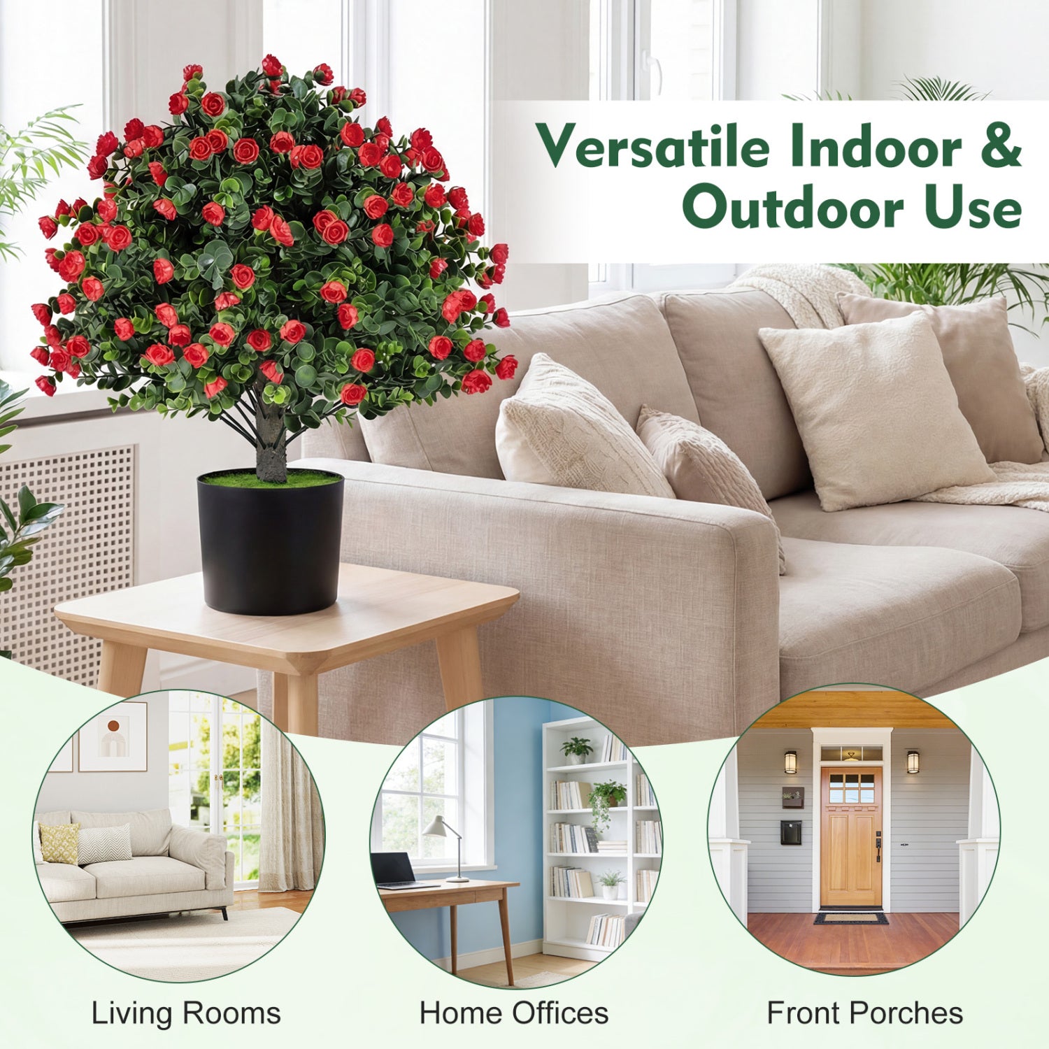 2 Pack Artificial Rose Topiary Ball Trees, PP Cement-Filled Flowerpot, Multicolor Faux Plants at Gallery Canada