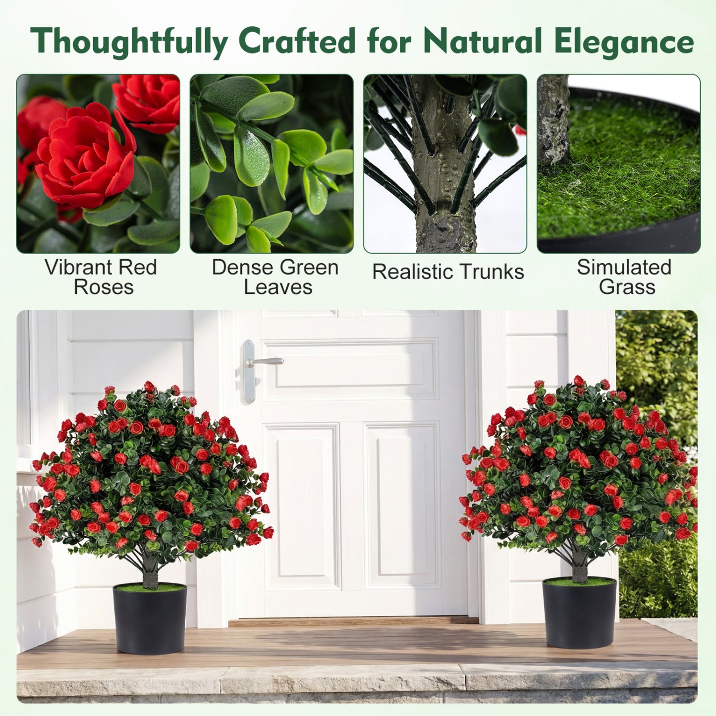 2 Pack Artificial Rose Topiary Ball Trees, PP Cement-Filled Flowerpot, Multicolor Faux Plants at Gallery Canada