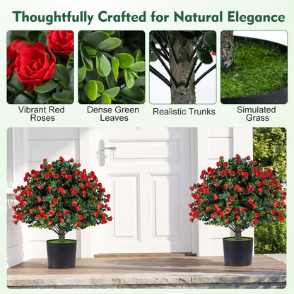 2 Pack Artificial Rose Topiary Ball Trees, PP Cement-Filled Flowerpot, Multicolor Faux Plants at Gallery Canada