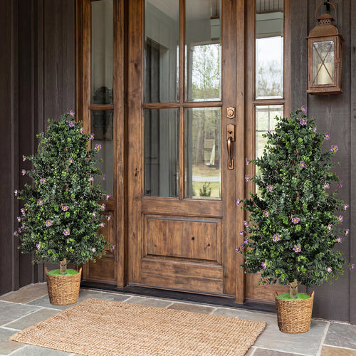 Artificial Topiary Cone Tree, 2 Pack, 49 Flowers, Purple