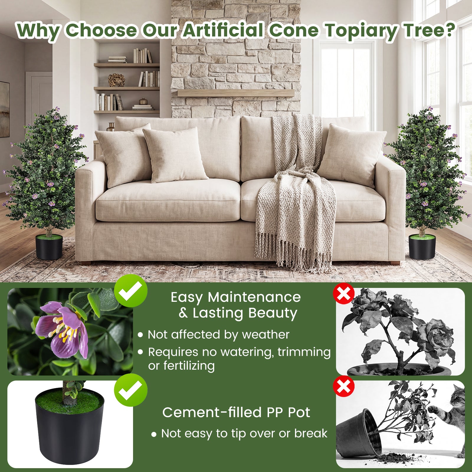 Artificial Topiary Cone Tree, 2 Pack, 49 Flowers, Purple Faux Plants at Gallery Canada