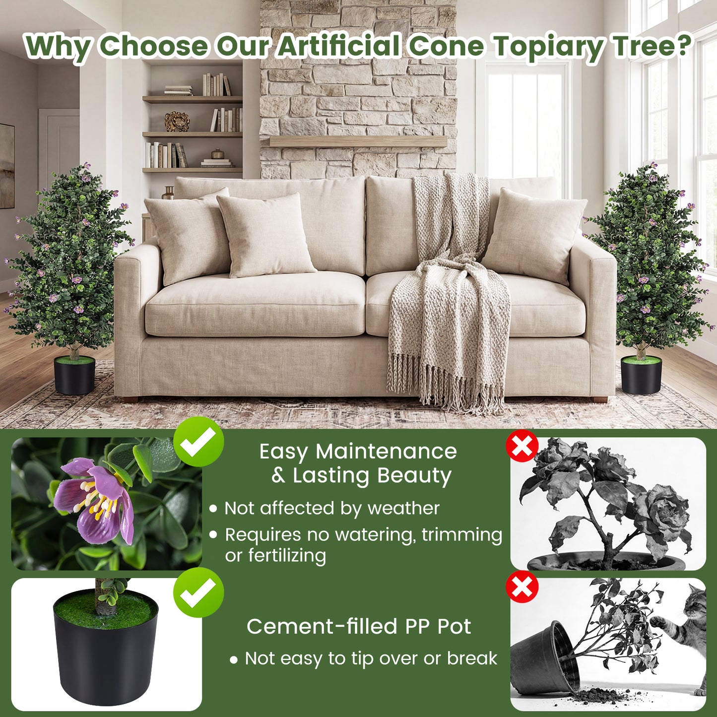 Artificial Topiary Cone Tree, 2 Pack, 49 Flowers, Purple Faux Plants at Gallery Canada