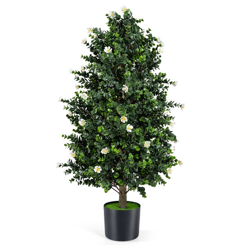 Artificial Topiary Cone Tree, 2 Pack, 49 Flowers, White