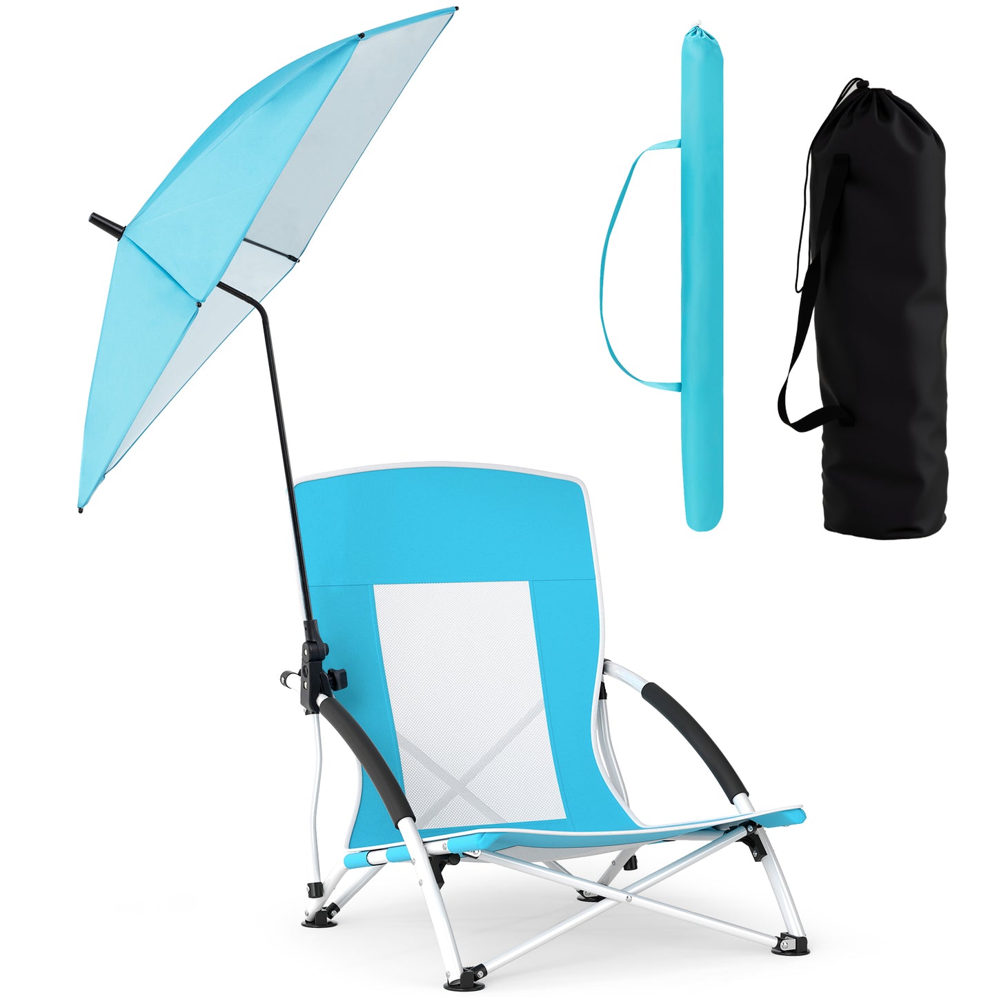 2 Pack Beach Umbrella Chair for Adults with Adjustable Parasol, Blue Beach & Lawn Chairs at Gallery Canada