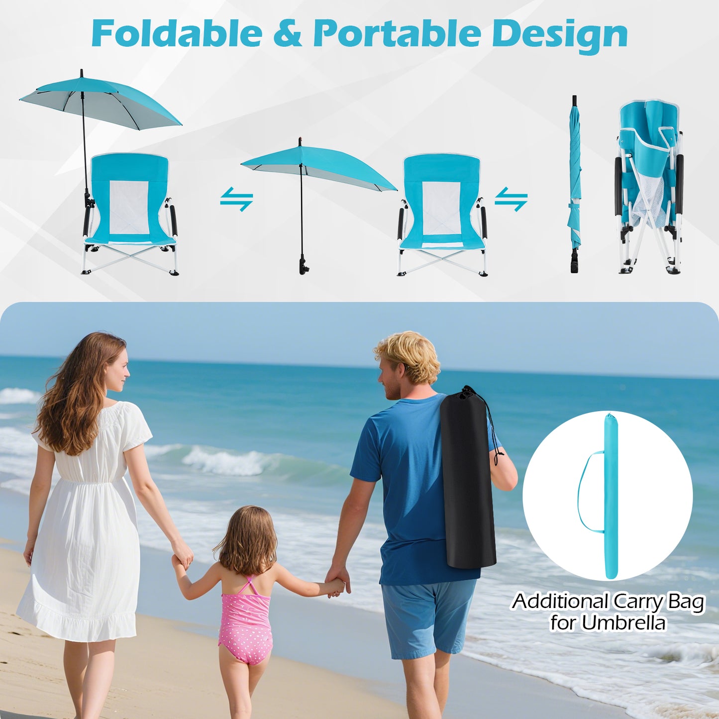 2 Pack Beach Umbrella Chair for Adults with Adjustable Parasol, Blue Beach & Lawn Chairs at Gallery Canada