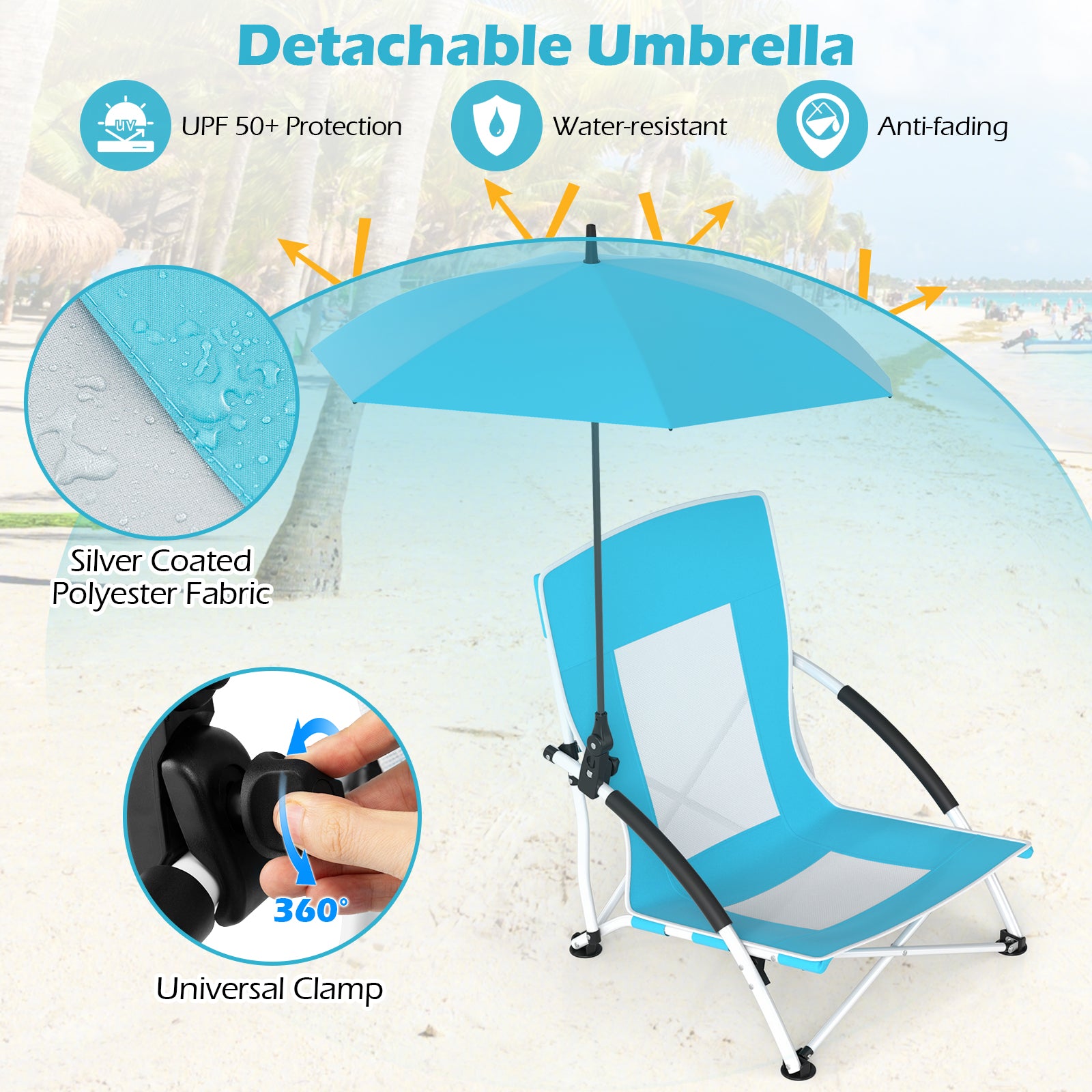 2 Pack Beach Umbrella Chair for Adults with Adjustable Parasol, Blue Beach & Lawn Chairs at Gallery Canada