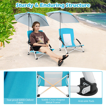 2 Pack Beach Umbrella Chair for Adults with Adjustable Parasol, Blue Beach & Lawn Chairs at Gallery Canada