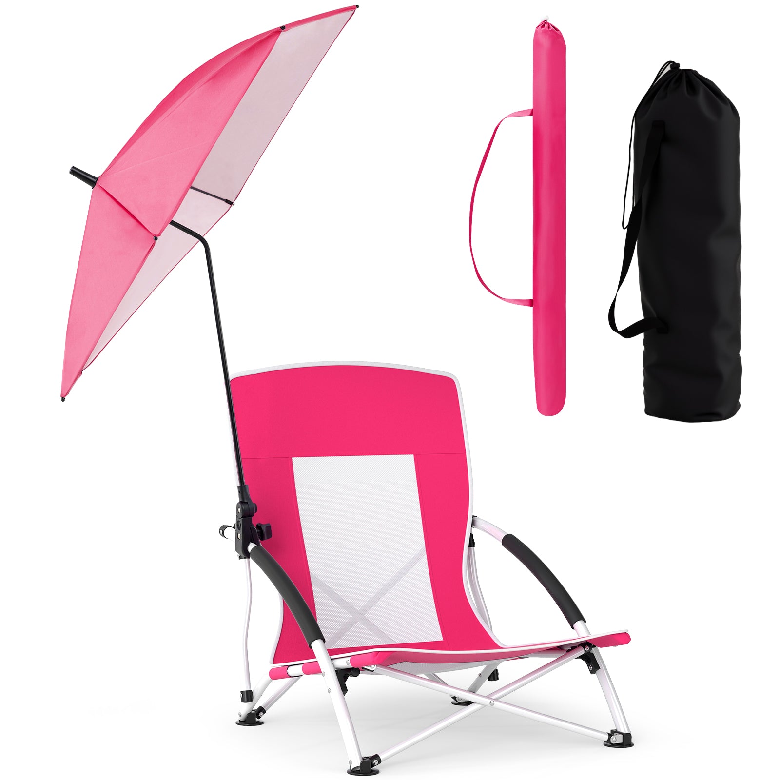 2 Pack Beach Umbrella Chair for Adults with Adjustable Parasol, Pink Beach & Lawn Chairs Pink at Gallery Canada