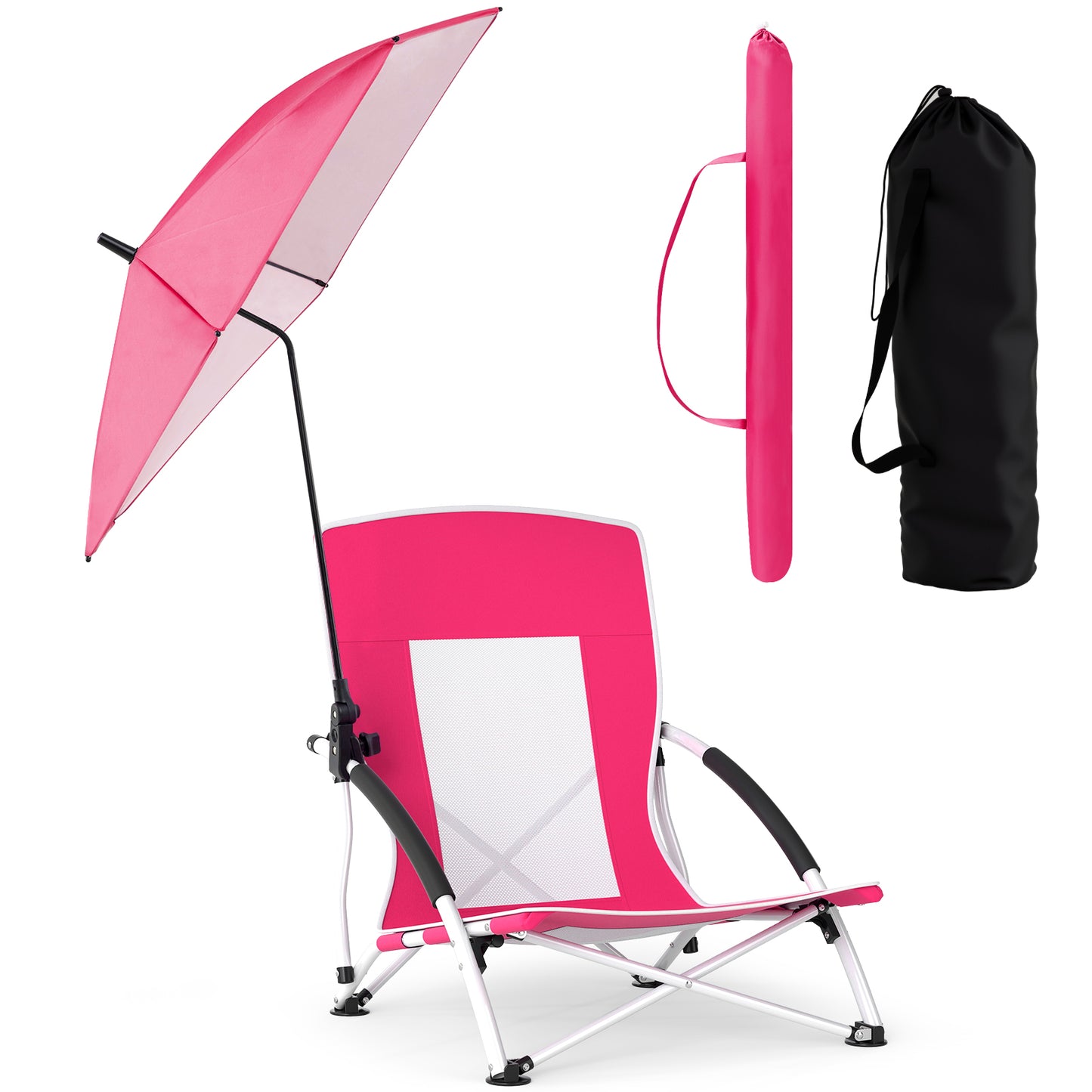 2 Pack Beach Umbrella Chair for Adults with Adjustable Parasol, Pink Beach & Lawn Chairs Pink at Gallery Canada