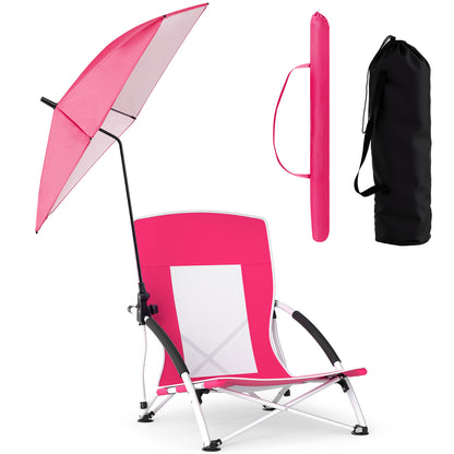 2 Pack Beach Umbrella Chair for Adults with Adjustable Parasol, Pink Beach & Lawn Chairs Pink at Gallery Canada