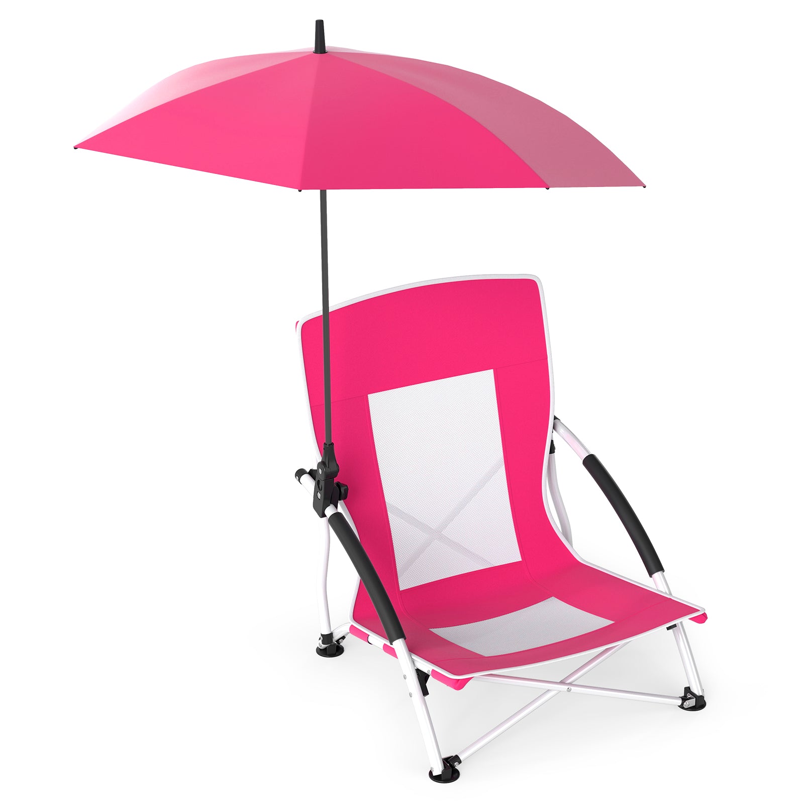 2 Pack Beach Umbrella Chair for Adults with Adjustable Parasol, Pink Beach & Lawn Chairs at Gallery Canada