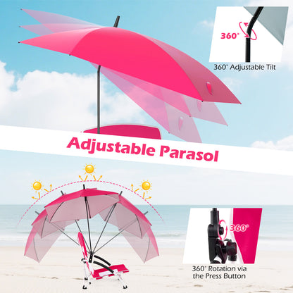2 Pack Beach Umbrella Chair for Adults with Adjustable Parasol, Pink Beach & Lawn Chairs at Gallery Canada