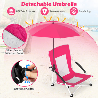 2 Pack Beach Umbrella Chair for Adults with Adjustable Parasol, Pink Beach & Lawn Chairs at Gallery Canada