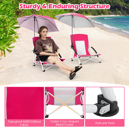 2 Pack Beach Umbrella Chair for Adults with Adjustable Parasol, Pink Beach & Lawn Chairs at Gallery Canada