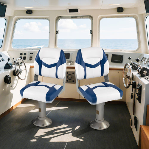 2-Pack Boat Seats with Fixing Bolts and Hinges, Blue