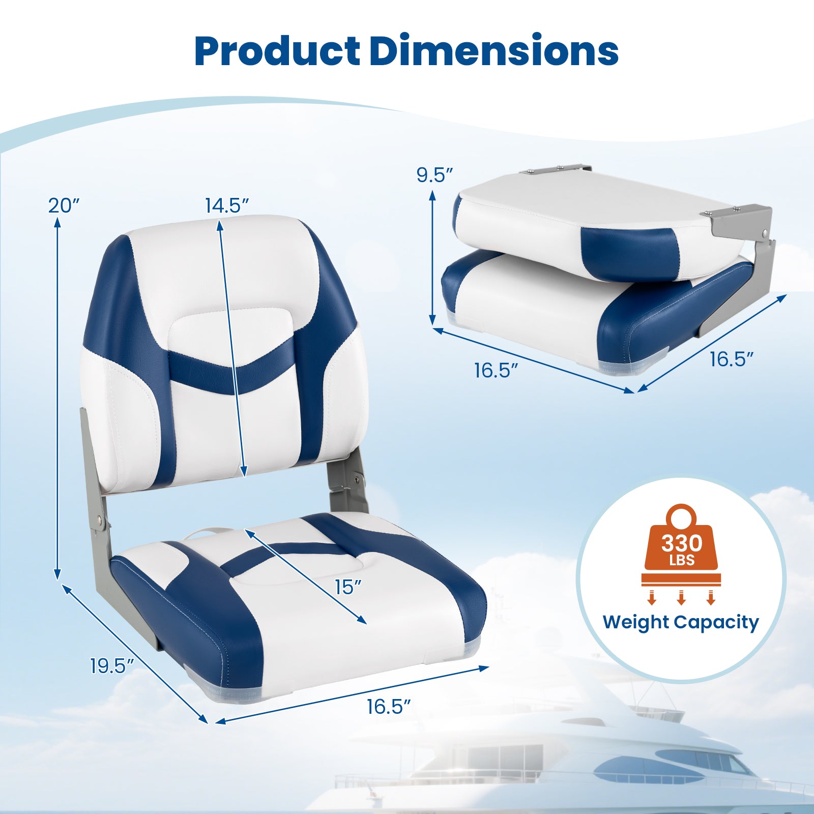 2-Pack Boat Seats with Fixing Bolts and Hinges, Blue Surfing at Gallery Canada
