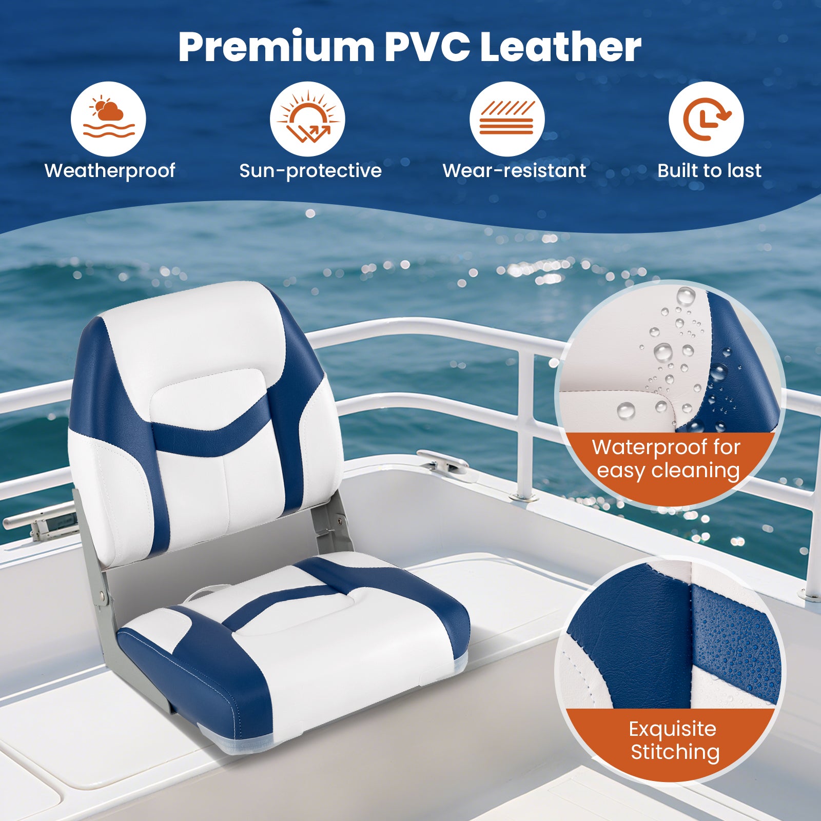 2-Pack Boat Seats with Fixing Bolts and Hinges, Blue Surfing at Gallery Canada