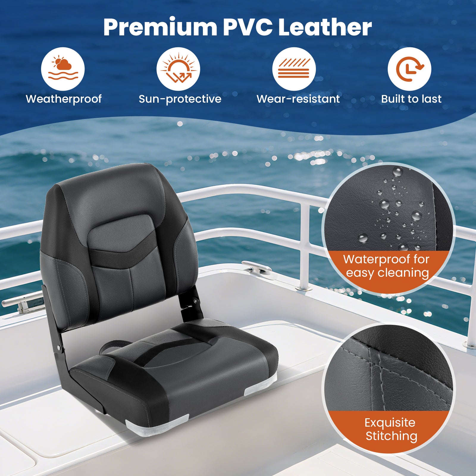 2-Pack Boat Seats with Fixing Bolts and Hinges, Black Surfing at Gallery Canada