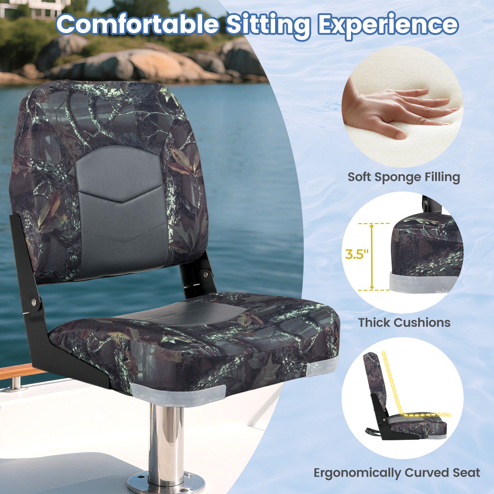 2-Pack Boat Seats with Thick Sponge Padding, Camouflage Surfing at Gallery Canada