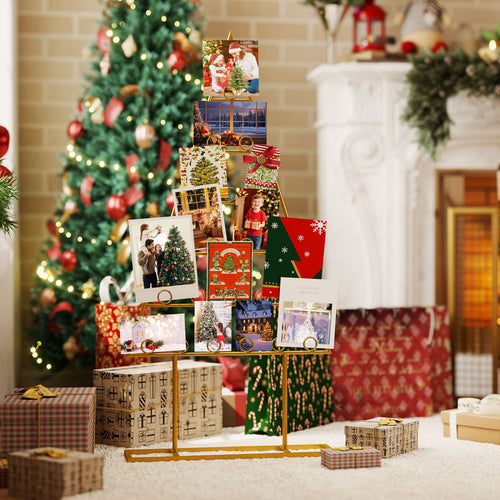 2 Pack Christmas Tree Photo Holder, 36 Clips, Metal Rack, Gold