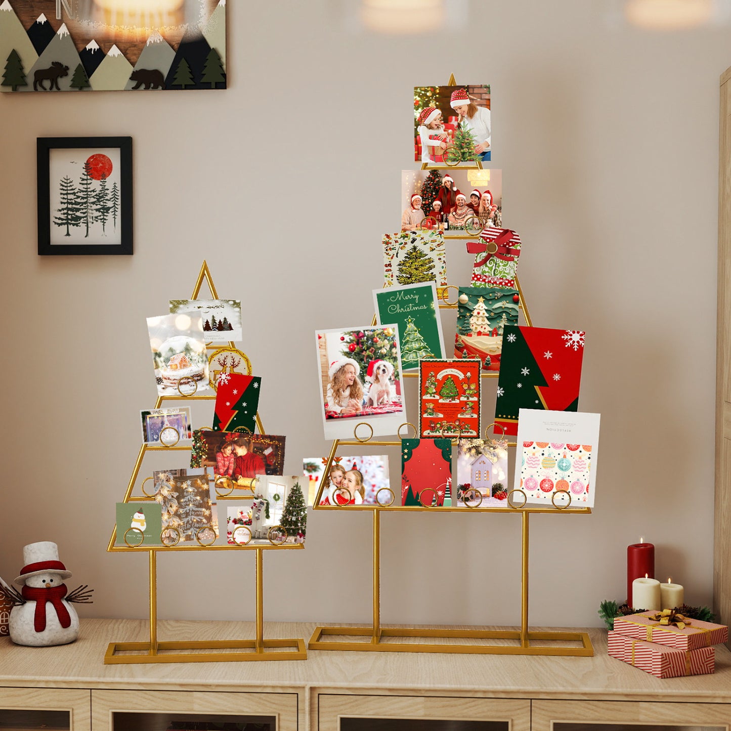 2 Pack Christmas Tree Photo Holder, 36 Clips, Metal Rack, Gold