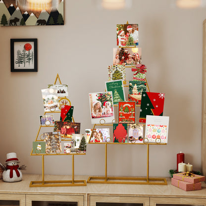 2 Pack Christmas Tree Photo Holder, 36 Clips, Metal Rack, Gold
