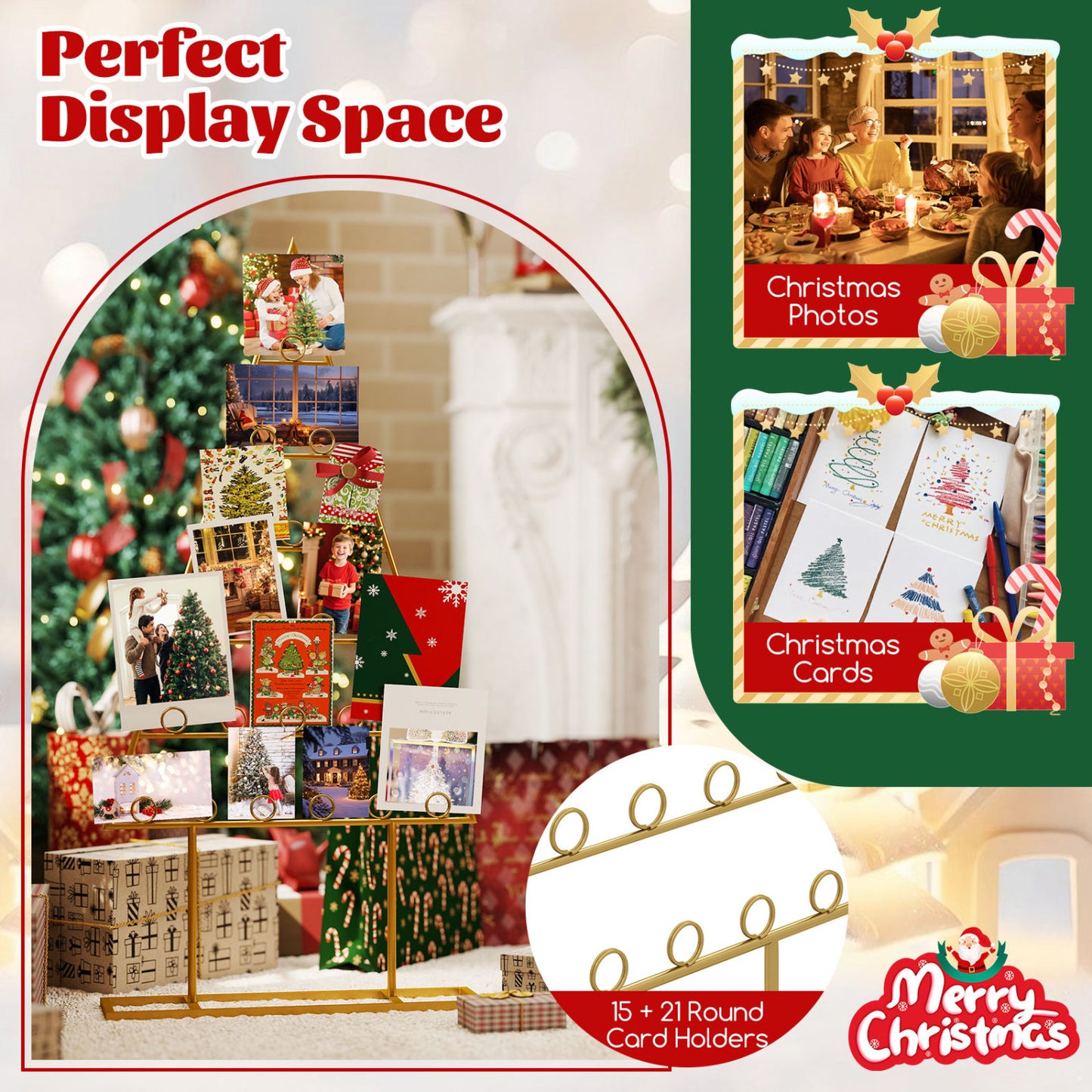 2 Pack Christmas Tree Photo Holder, 36 Clips, Metal Rack, Gold