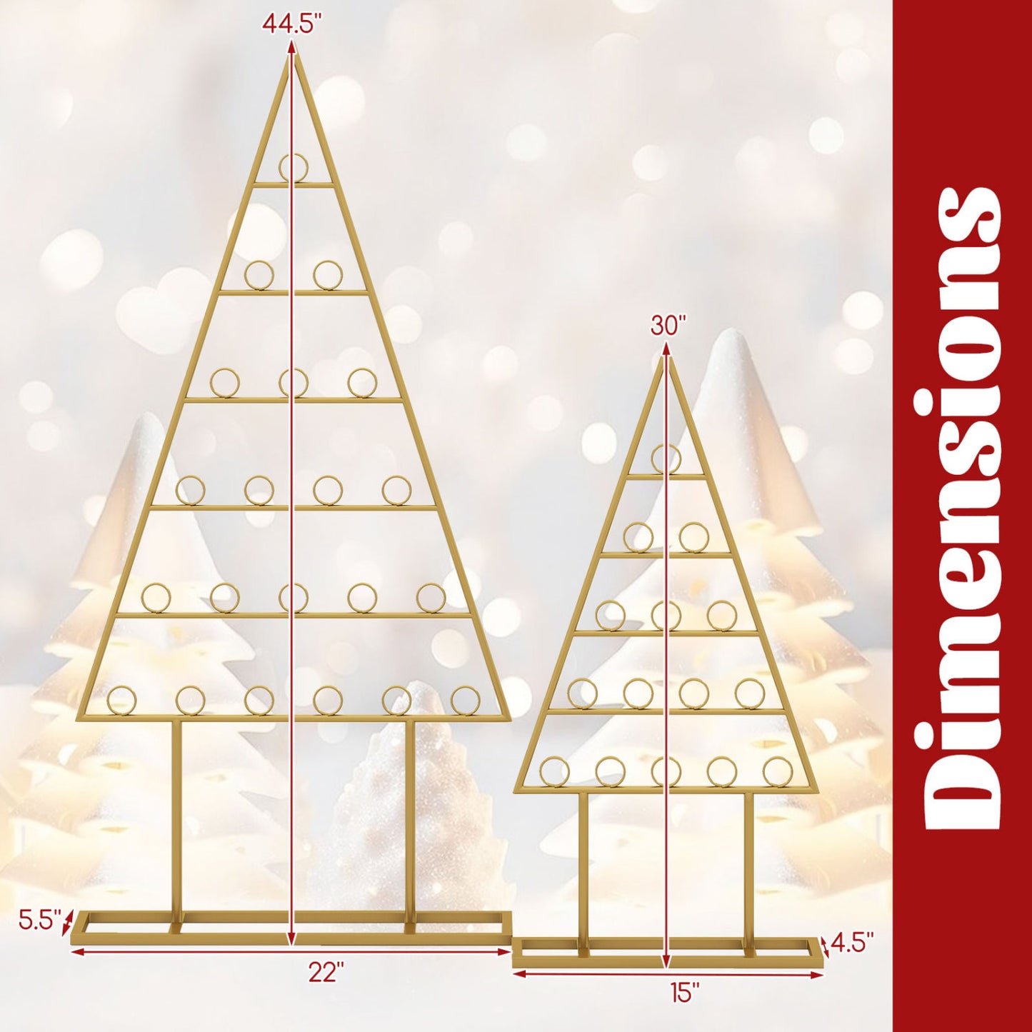 2 Pack Christmas Tree Photo Holder, 36 Clips, Metal Rack, Gold