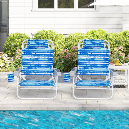 2 Pack Folding Beach Chair with Adjustable Positions and Head Pillow, Blue Beach & Lawn Chairs at Gallery Canada